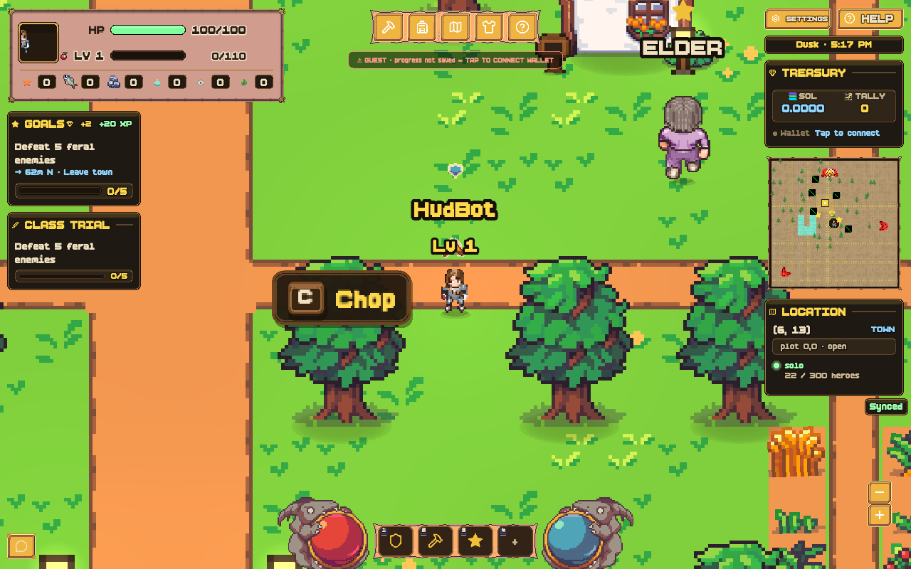 Full HUD showing vitals, resource strip, dock icons, and treasury