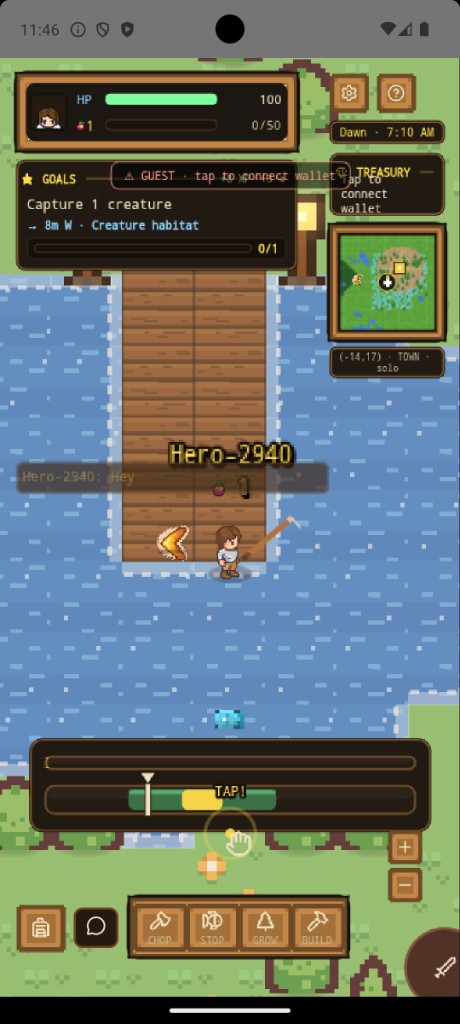 TallyWorld Android — fishing on a wooden pier at dusk